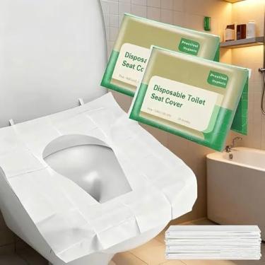 Imagem de Pacote com 2 capas de assento de vaso sanitário, portátil, viagem, acampamento, hotel, banheiro, tapete de vaso sanitário, almofadas degradáveis e solúveis, papel