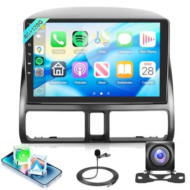 Imagem de Rádio estéreo automotivo 4 núcleos 4G + 128 G para Honda CRV 2002-2006, sem fio Carplay Android Auto, 5G WiFi + GPS, rádio com tela sensível ao toque embutida de 9 polegadas para CRV, câmera de backup
