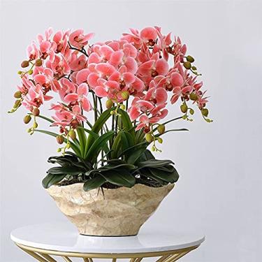 Imagem de Flor artificial em vaso orquídea artificial com vaso grande flor falsa Phalaenopsis plantas falsas para decoração de arranjos de sala de estar em casa branco, amarelo 68 cm