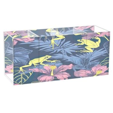 Imagem de Qilmy Porta-canetas de acrílico para flores e sapos amarelos, 3 compartimentos, porta-lápis transparentes para mesa, organizador de pincéis de maquiagem, copo organizador de lápis para material