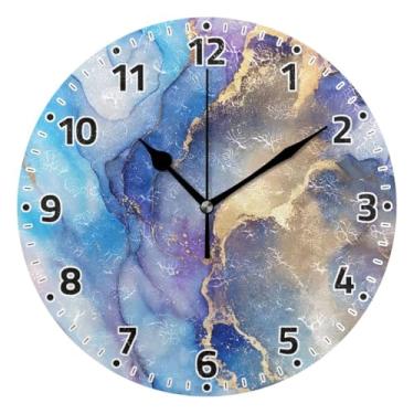 Imagem de WELLDAY Relógio de parede sem tique-taque 25 cm - Relógio redondo silencioso de quartzo operado por bateria de mármore azul para casa/escritório/cozinha/sala de aula