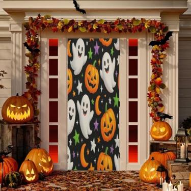 Imagem de Wassud Happy Cartoon Pumpkins Door Cover Decoration Outdoor Indoor Banner Varanda Decoração de Casa Grande Decoração de Porta da Frente 91 x 242 cm
