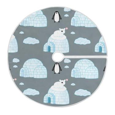 Imagem de Wassud Saia para árvore de Natal com laços seguros, tapete de árvore de Natal festivo de ursos polares de 119 cm para decoração de casa e festa de ano novo