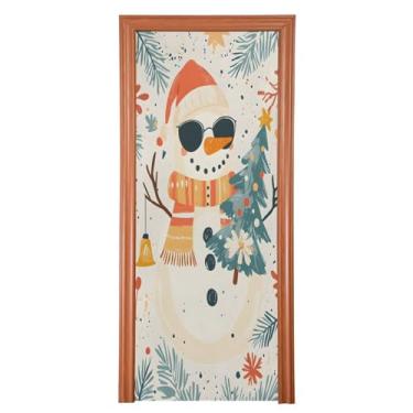Imagem de Wassud Capa para porta de Natal, decoração de banner, 91 x 242 cm, grande, boneco de neve, elástico, capa para porta interna para varanda e porta da frente