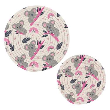 Imagem de Wassud Conjunto de trivet coalas cinza para pratos quentes, suportes redondos de panela, almofadas quentes de algodão, porta-copos resistentes ao calor para decoração de cozinha, bancada, 2 peças