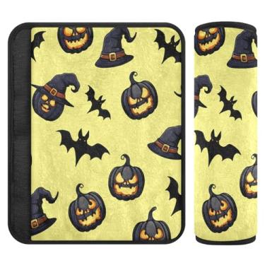 Imagem de Burbuja Pumpkins Chapéus de bruxa morcegos capa de cinto de segurança de carro macio conforto protetor de cinto de segurança de carro para alça de ombro de assento, 1 par médio