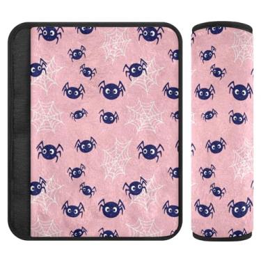 Imagem de Burbuja Capa para cinto de segurança de carro Webs on Pink Protetor de cinto de segurança de carro macio confortável para alça de ombro de assento, 1 par pequeno