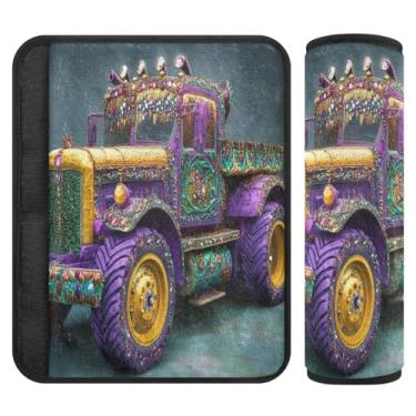 Imagem de Burbuja Capa para cinto de segurança de carro de caminhão Mardi Gras Protetor de cinto de segurança macio para carro para alça de ombro de assento de carro, 1 par médio