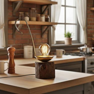Imagem de Luminária Rústica Mesa e Parede Tronco e Colher E27 Bivolt