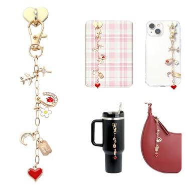 Imagem de Popizard Chaveiro com pingente de telefone - Corrente com gancho de telefone adesivo para Kindle, berloques de chaveiro, porta-chaves, acessórios para copo de garrafa, Coração dourado, tamanho �nico