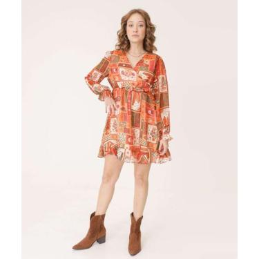 Imagem de Vestido Feminino Chiffon Estampado Marisa-97000, Laranja, P