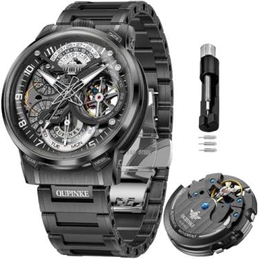 Imagem de OLEVS Relógios masculinos esqueleto automático mecânico automático relógio de luxo relógio masculino de aço inoxidável à prova d'água luminoso Wirstwatch presente para homens, 3278-preto, 3278-black