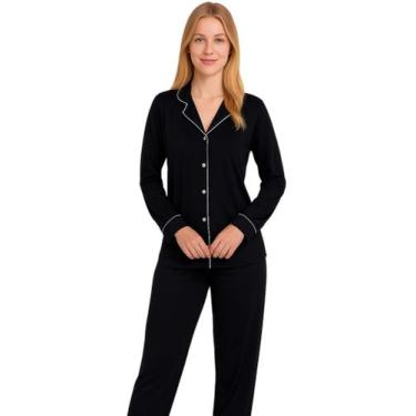 Imagem de Pijama de Inverno com Gola Americano com Botões para Amamentação Manga