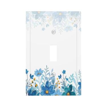 Imagem de Naiqadnehz Placa decorativa para interruptor de luz azul flores em aquarela 1 gangue placa de parede com interruptor único capas de tomada elétrica para decoração de quarto e casa