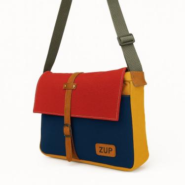 Imagem de Bolsa Carteiro Unissex De Lona Zup Cor Mostarda/vermelho/mrinho