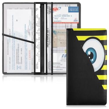 Imagem de Qilmy Cartoonish Eyes Suporte de registro e seguro de carro de couro PU para documentos de veículos, porta-luvas com compartimentos para cartões de PVC transparente para cartões de identificação de