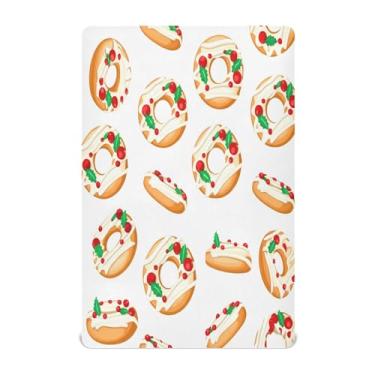 Imagem de Qilmy Lençóis de bebê Christmas Donuts, macio, respirável, de microfibra elástica, lençol com elástico para meninos e meninas, capa de colchão infantil portátil de 99 cm x 68 cm