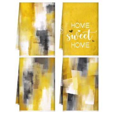 Imagem de Geyoga 4 peças de toalhas de prato de cozinha de mármore douradas, toalhas de mão de banheiro absorventes para Natal, inverno, cozinha, banheiro, decoração, acessórios, presentes (amarelo, moderno)
