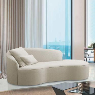 Imagem de Divã Recamier Curvo Sala De Estar Recepção Inglaterra 220cm Lado Direito Bouclé Cor Bege