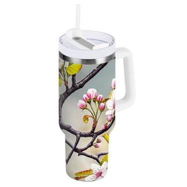 Imagem de ODAWA Copo isolado a vácuo para árvore de pássaro grande com alça e canudo para viagem