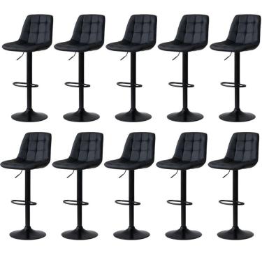 Imagem de Kit 10 Banqueta Alta Elegance  Com Base Giratória E  - Preto