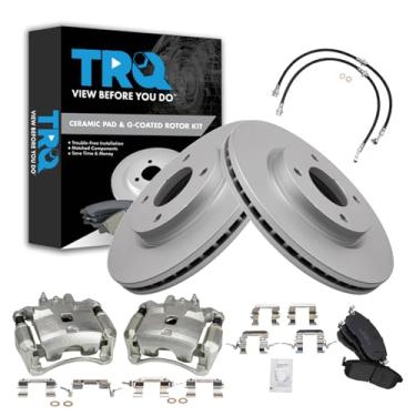 Imagem de TRQ Kit de pastilha de freio frontal e rotor de cerâmica revestida com G premium compatível com Nissan Sentra 2007-2012