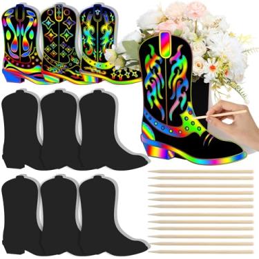 Imagem de Dunzoom 8 Set DIY Crafts Cowboy Boots Flower Boxes Centerpiece Boot Shape Boxes Decor Supplies Painting Kit Colorful Cowboy Favors Western Theme Vase for Wedding Birthday Party Supplies(Black)