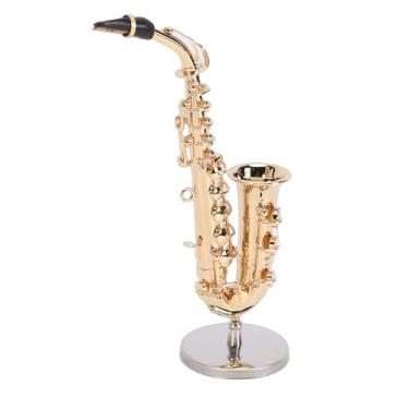 Imagem de RiToEasysports Ornamento de Saxofone, Modelo de Saxofone Tenor de Latão Banhado a Ouro 14cm, Réplica de Instrumento para Decoração de Sala de Estante