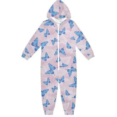 Imagem de Macacão infantil unissex azul borboletas asas rosa macacão com capuz para crianças meninas meninos 4 anos, Asas de borboletas azuis rosa, 7-8 Anos