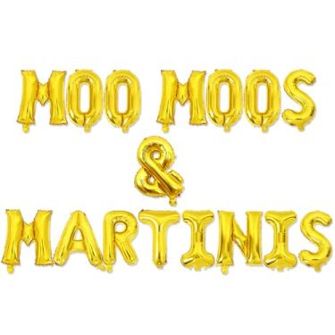 Imagem de Funmemoir Balão de alumínio Moo Moos & Martinis - Decorações de festa de aniversário de Martini, balões dourados de 40,6 cm com tema de coquetel com fita branca para coquetel, despedida de solteira