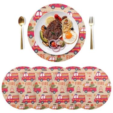 Imagem de Jogo americano de mesa de crocodilo de caminhões de bombeiros, conjunto de 6, tapetes laváveis de 38 cm, jogo americano de jantar de PVC, para mesa de jantar, mesa de cozinha