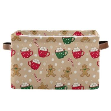 Imagem de Caixa de armazenamento de 36 cm com alças – caixas de armazenamento de tecido dobrável para banheiro, escritório, quarto, biscoito de Natal fofo, marrom, 1 pacote