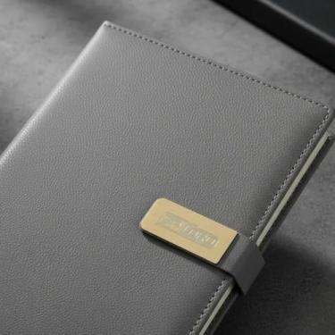 Imagem de Caderno Diário Permanente 355 folhas A5 21x14cm Couro Pessoal Com Pauta Fecho de Imã Agenda Sem Data Organizador de Planejamento (cinza)