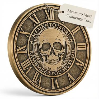 Imagem de Memento Mori Moeda Medalhão Stoicism Presente Amor Fati Metal Gold Token EDC Challenge Stoic Reminder Pendant Momento Mori Presente para Prática Estóica Diária Memento Vivere Skull…