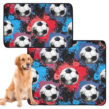 Imagem de Bolas de futebol azul vermelho preto tapete de xixi para cães tapete impermeável antiderrapante pet gato xixi almofada reutilizável absorvente almofada de parto, médio + grande, conjunto de 2