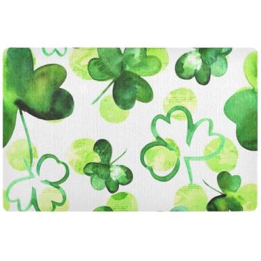 Imagem de TSENQUE Tapete de porta fofo em aquarela de trevo de São Patrício personalizado grande tapete de boas-vindas divertido para entrada de casa tapete de porta de outono tapete externo 81 x 50 cm