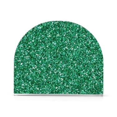 Imagem de Porta-guardanapos de acrílico com textura de glitter verde, suportes de papel em forma de U, suporte vertical de toalha de papel