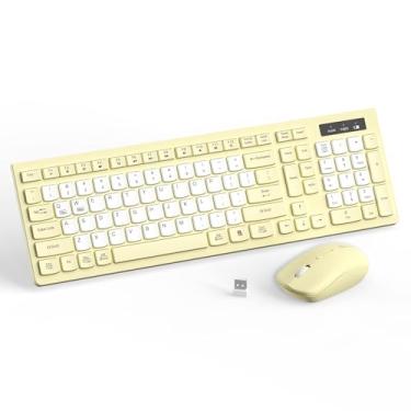 Imagem de Combo de teclado e mouse sem fio, teclado sem fio de tamanho completo e mouse DPI ajustável, receptor USB de 2,4 GHz, teclado e mouse silenciosos para PC, Windows, Mac, desktop, laptop (amarelo