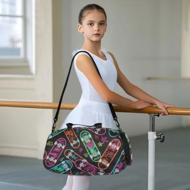 Imagem de CEBUGI Bolsa esportiva para meninas, meninos, skate, academia, bolsa com compartimento para sapatos, bolsa de fim de semana