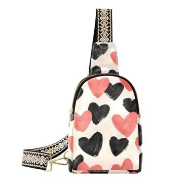 Imagem de CEBUGI Bolsa tiracolo de couro pequena com corações para mulheres, pochete transversal para trilhas, viagens ao ar livre