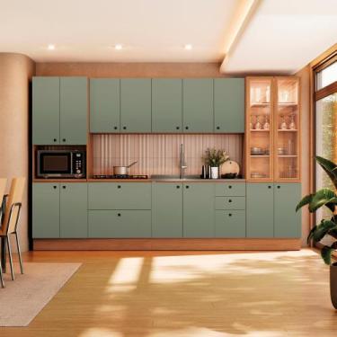 Imagem de Cozinha Modulada Pixel Kappesberg 100% MDP Canela/Verde Frevo 340cm