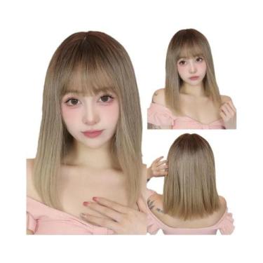 Imagem de Peruca Sintética Curta Lisa Castanho Claro Com Franja Para Mulheres Br