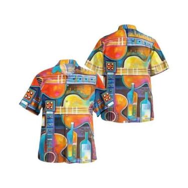 Imagem de Camisa Havaiana Colorida Masculina Casual Praia Aloha Oversized Manga 