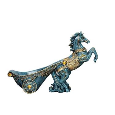 Imagem de Decoração de rack de vinho criativo desenhado a cavalo estilo europeu, armário de TV para sala de estar armário de vinho pintado à mão decorações de presente de resina suporte de garrafa de vinho. (azul)