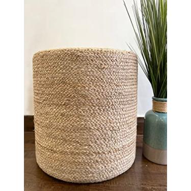 Imagem de S & L Homes Pufe otomano – 100% natural juta trançada – banco de apoio para os pés tricotado à mão – Pufe Boho tradicional – para sala de estar, quarto, berçário, pátio, lounge (40,64 cm x 40,64 cm x 40,64 cm)