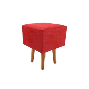 Imagem de Puff Quarto，Banquetas Quadrada Modelo Pé Removível Tecido de Sued Escrivaninha Puff Banquinho(Pé Rustico Vermelho)