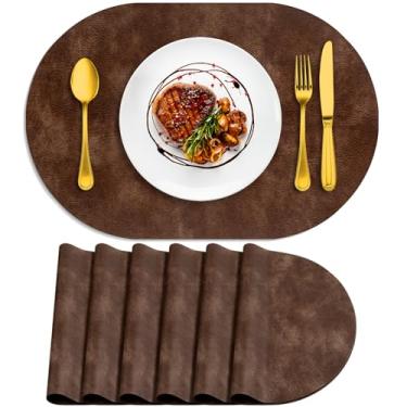 Imagem de ADRIMER Jogo americano oval, resistente ao calor, conjunto de 6, lavável 30,5 x 43,3 cm, tapetes de mesa à prova d'água, tapetes de poliuretano limpáveis para cozinha, sala de jantar, marrom