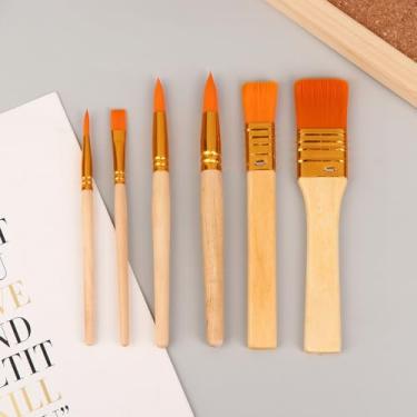 Imagem de Conjunto de 6 pincéis de aquarela portáteis com cabo de madeira para aprender ferramentas de pintura acrílica a óleo DIY (laranja)