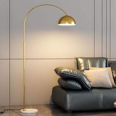 Imagem de Luminária de chão em arco de metal polido, moderna e minimalista, ideal para leitura, com proteção ocular. Luminária vertical decorativa e elegante para sala de estar e quarto. Base de mármo