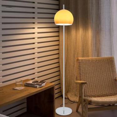 Imagem de Luminária de chão nórdica em vidro - Design alto em ferro branco com lâmpada E27, dimmer de 3 cores e interruptor de pé - Perfeita para sala de estar, sala de jantar, quarto, escritório e de